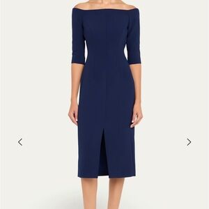 Carolina Herrera Midnight Blue Off-Shoulder Midi Dress